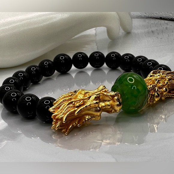 ONYX + AGATE NATURAL STONES BRACELET size 7.5” - Picture 5 of 9